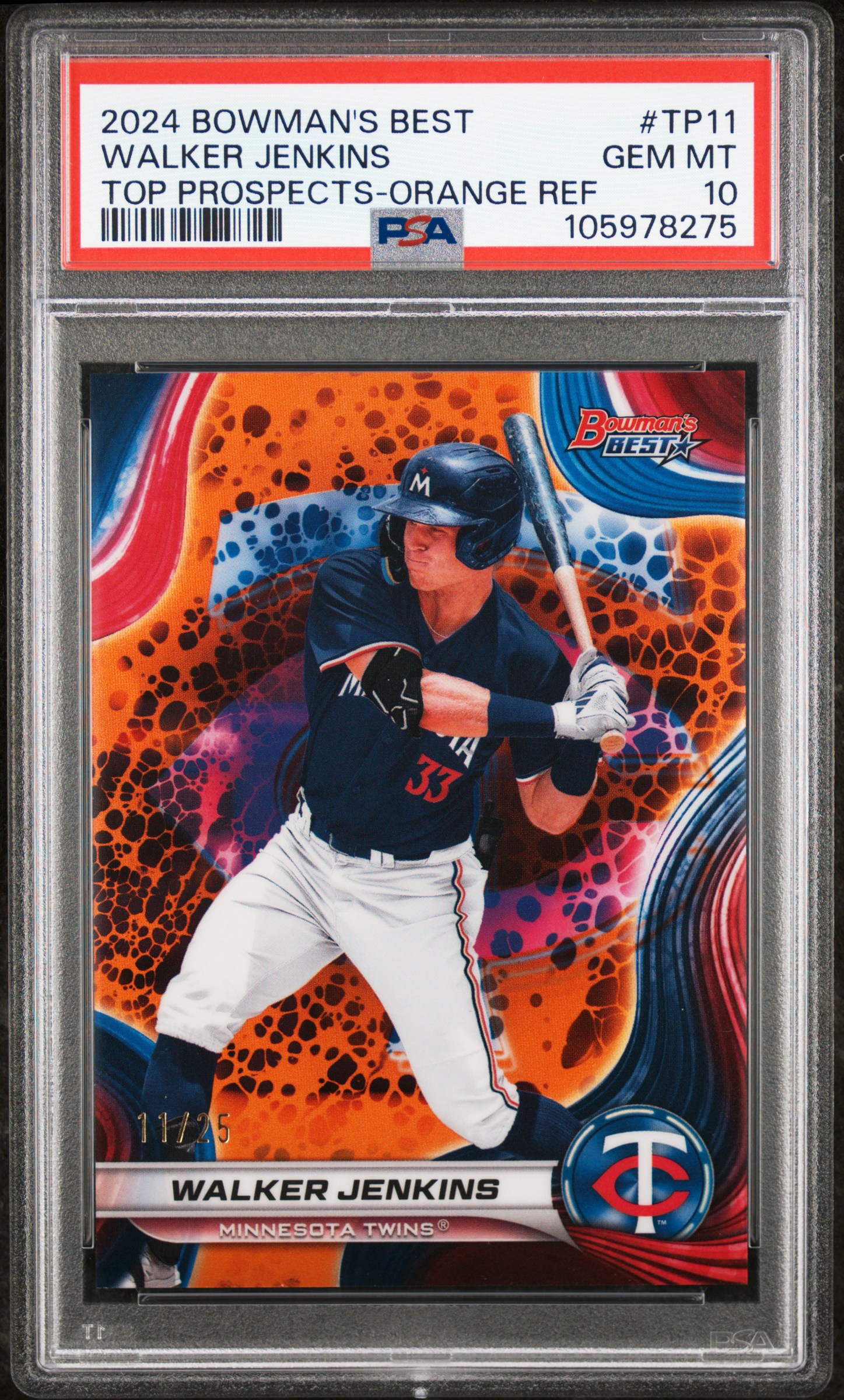2024 Bowman's Best Top Prospects Walker Jenkins #Tp11 (Top Prospects-Orange Ref) Gem Mt 10 front