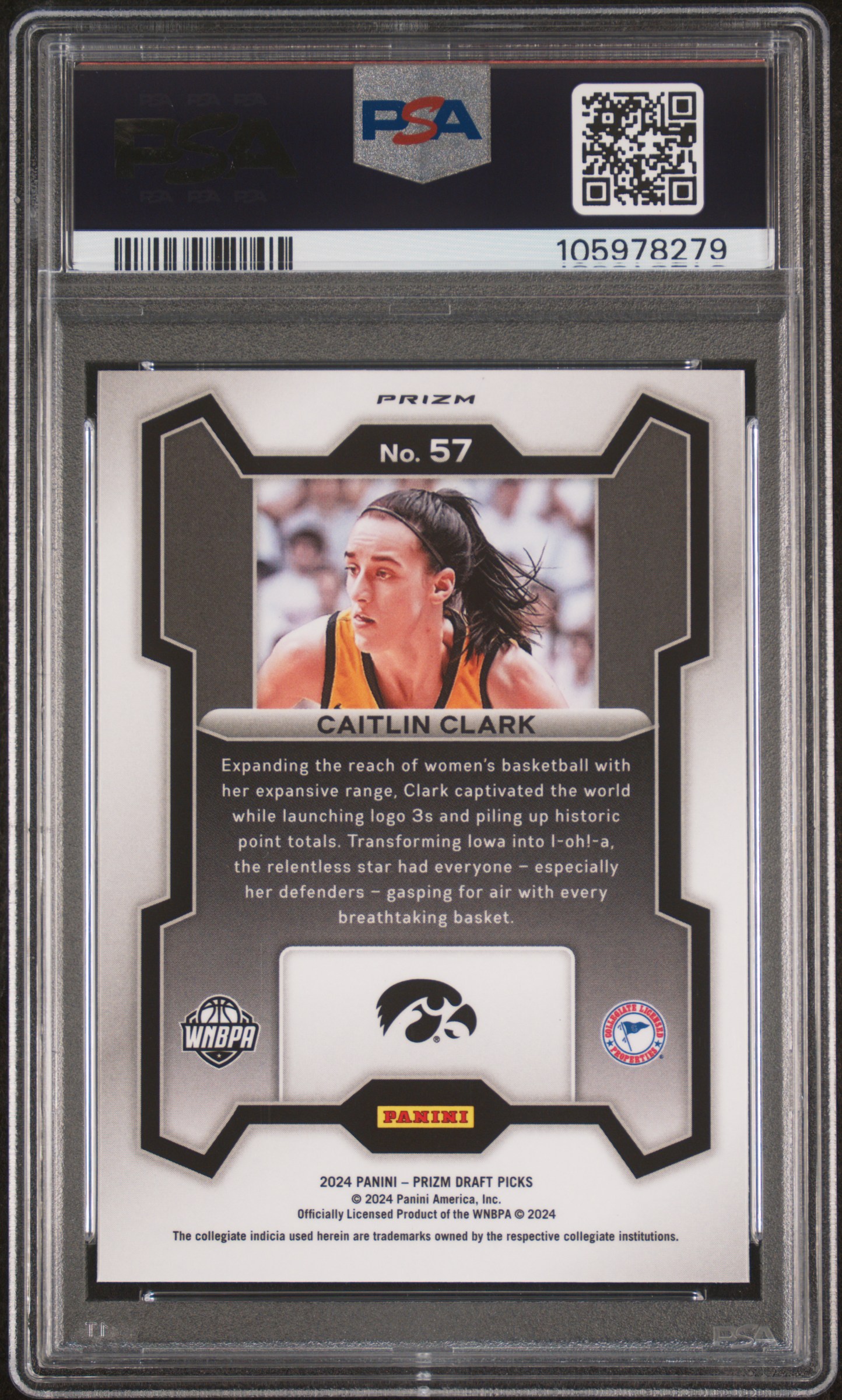 2024 Panini Prizm Draft Picks Caitlin Clark #57 (Snakeskin Prizm) Mint 9 back