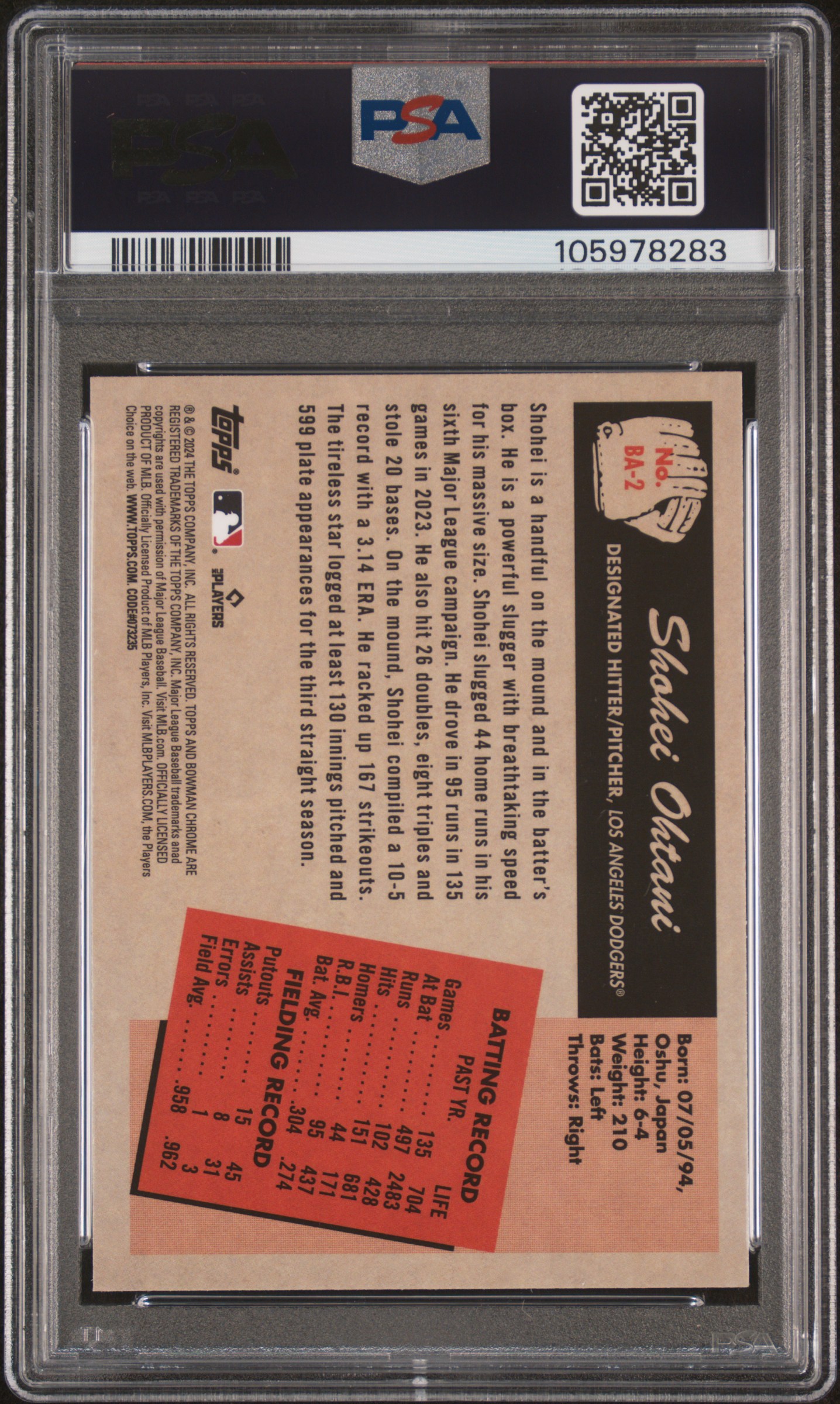 2024 Bowman 1955 Bowman Anime Shohei Ohtani #Ba2 Mint 9 back