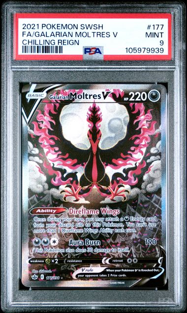 2021 Pokemon Sword & Shield Chilling Reign Fa/Galarian Moltres V #177 (Chilling Reign) Mint 9 front