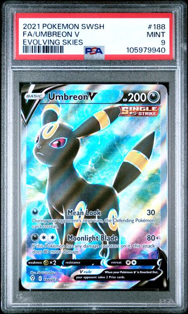 2021 Pokemon Sword & Shield Evolving Skies Fa/Umbreon V #188 (Evolving Skies) Mint 9 front