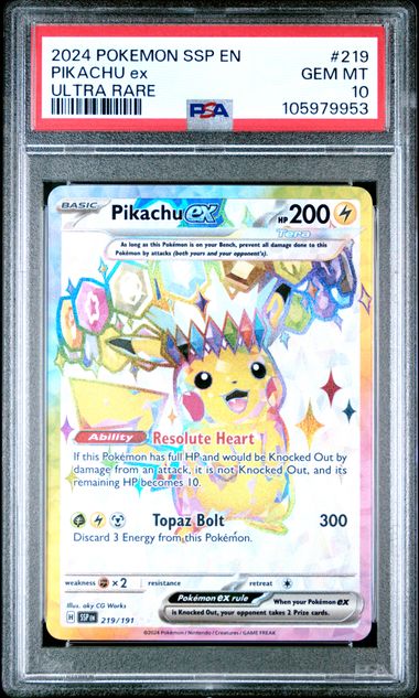 2024 Pokemon Ssp En-Surging Sparks Pikachu Ex #219 (Ultra Rare) Gem Mt 10 front
