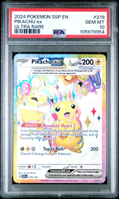 2024 Pokemon Ssp En-Surging Sparks Pikachu Ex #219 (Ultra Rare) Gem Mt 10 front