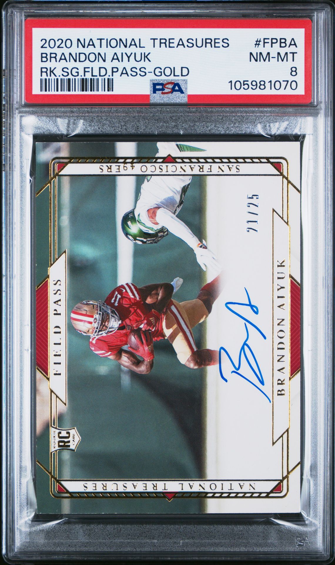 2020 Panini National Treasures Rookie Signatures Field Pass Brandon Aiyuk #Fpba (Rk.sg.fld.pass-Gold) Nm-Mt 8 front