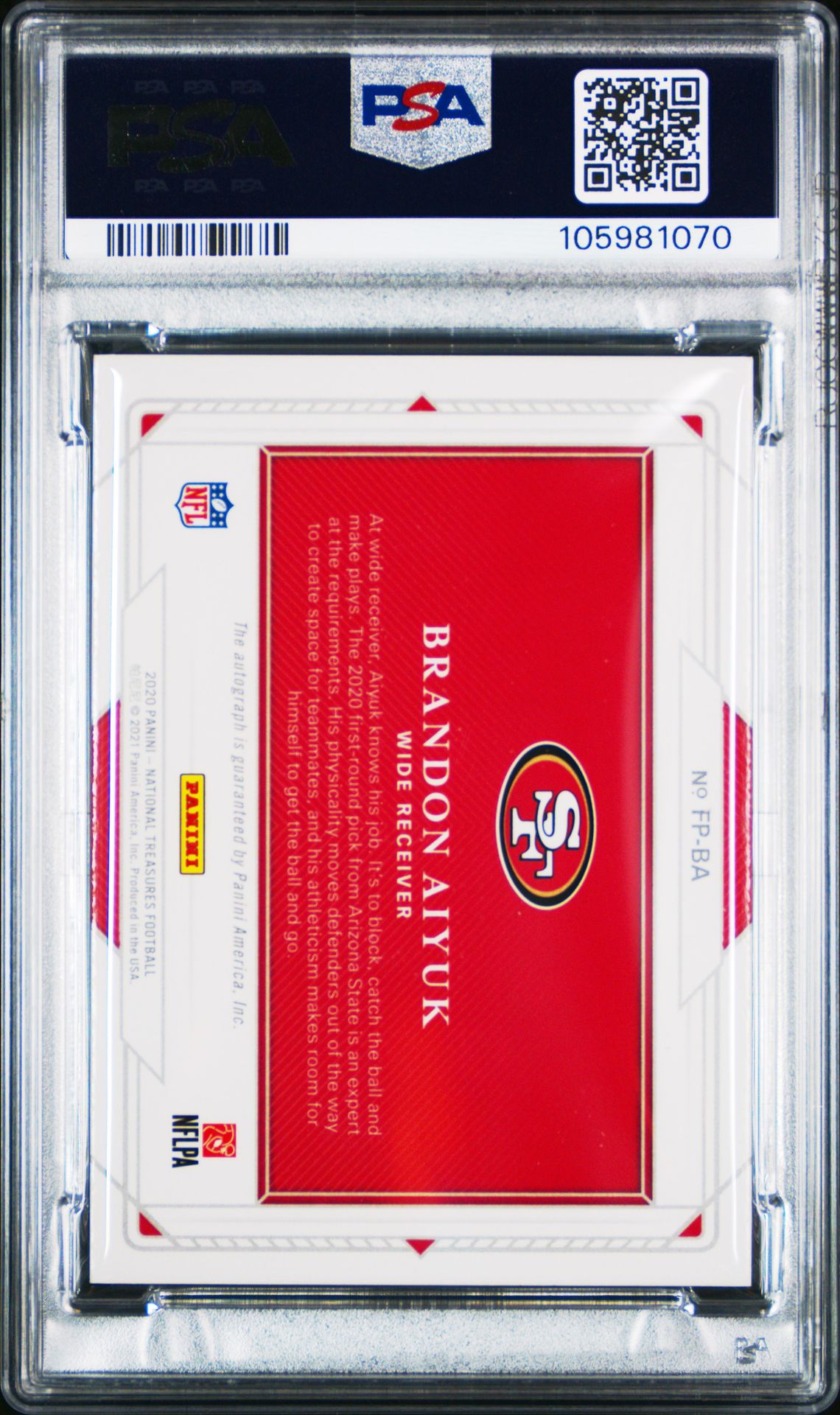 2020 Panini National Treasures Rookie Signatures Field Pass Brandon Aiyuk #Fpba (Rk.sg.fld.pass-Gold) Nm-Mt 8 back