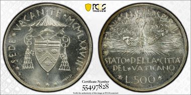 1958 500 L Sede Vacante KM-57  Ag MS66