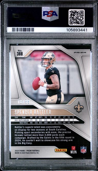 2024 Panini Prizm Spencer Rattler #388 (No Huddle Blue) Mint 9 back