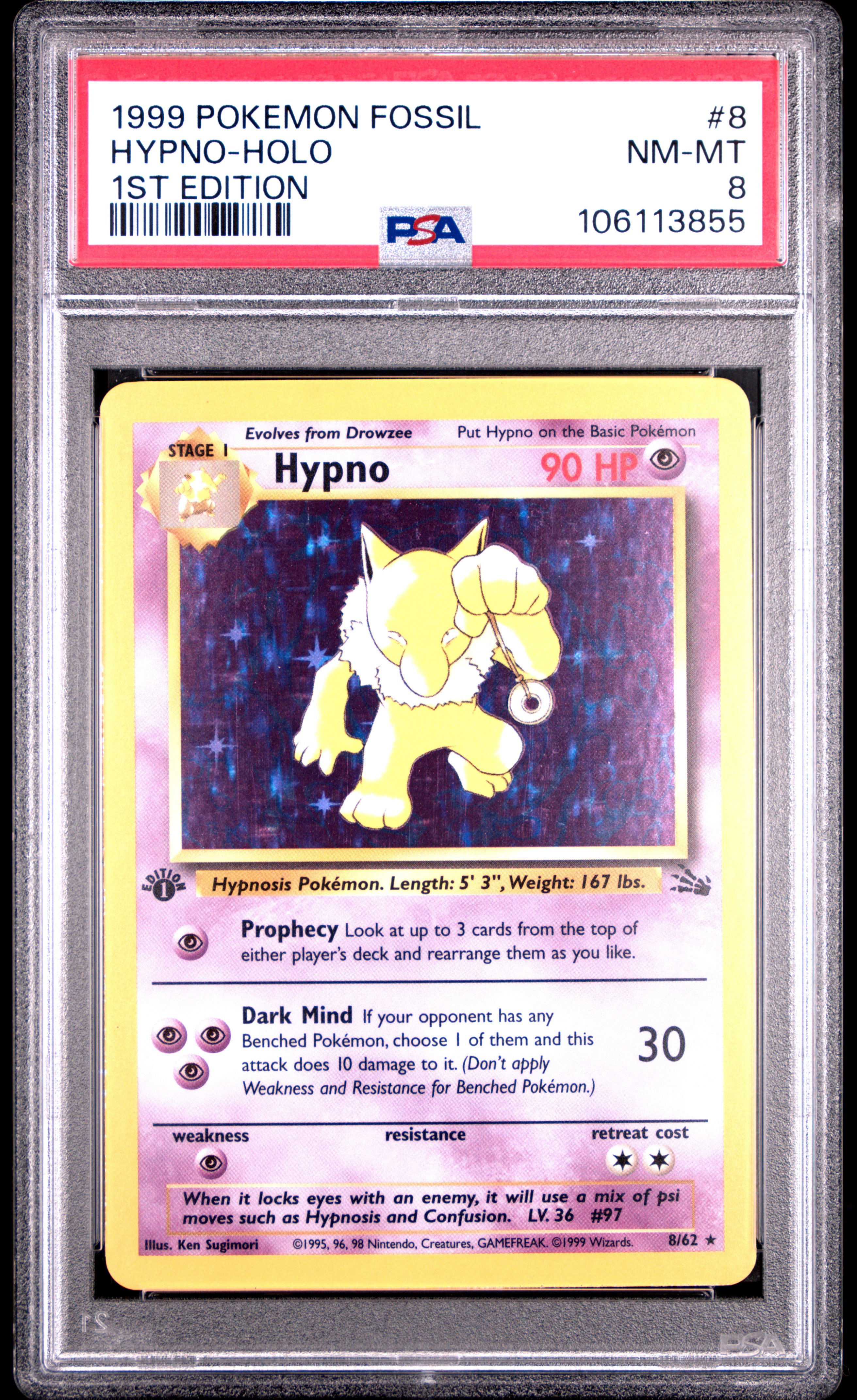 1999 #8 Hypno-Holo 1st Edition PSA 8 Fossil