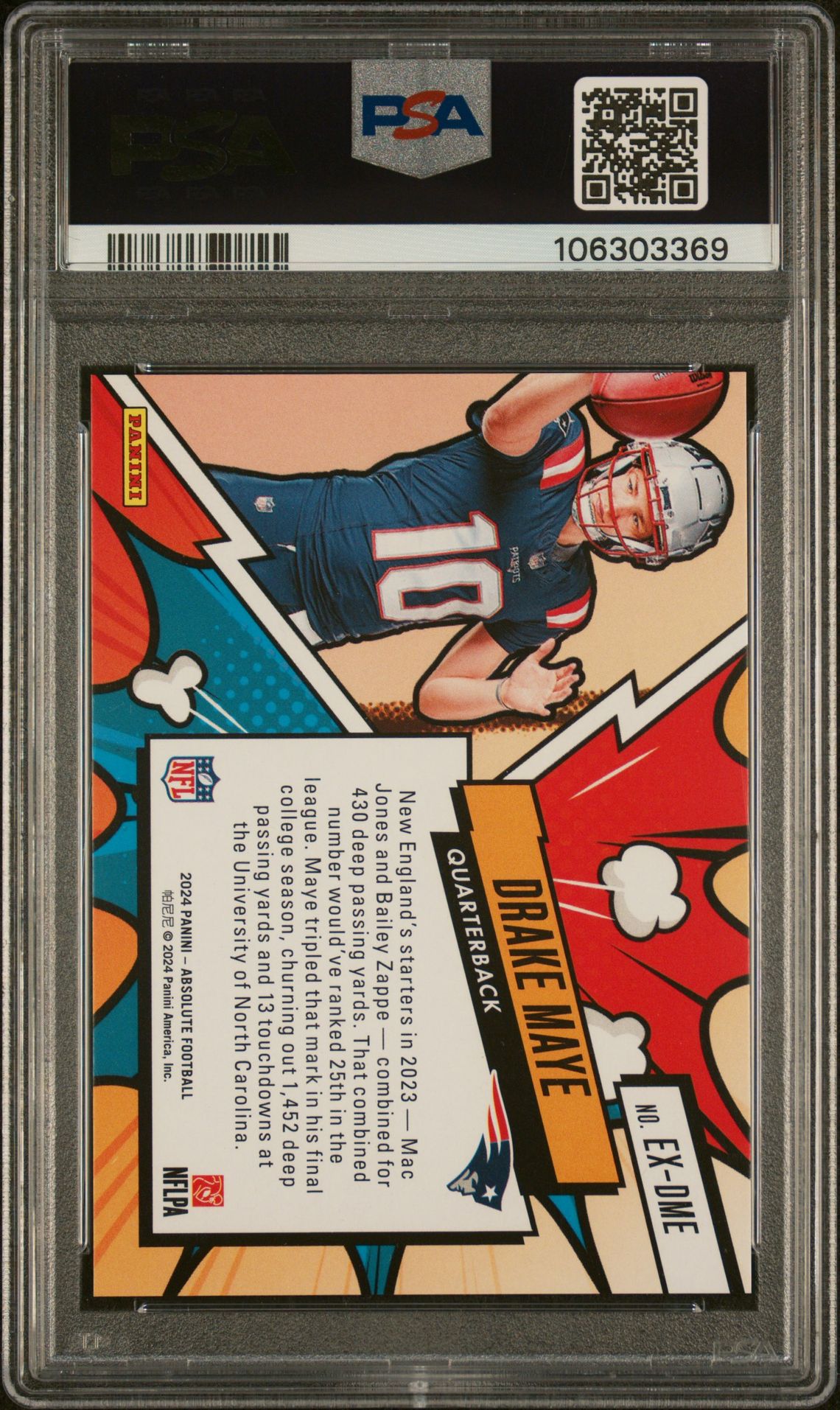 2024 Panini Absolute Explosive Drake Maye #Exdme Gem Mt 10 back