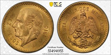 1910-M 10 Peso MS65