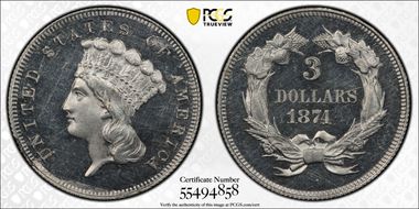 1874 $3 J-1370 PR65CAM