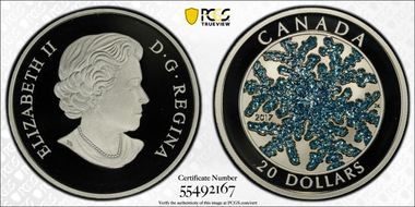 2017 $20 Blue Snowflake PR69DCAM