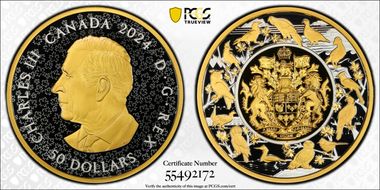 2024 $50 Birds of Canada 5oz Ag Selective Gilt PR70DCAM