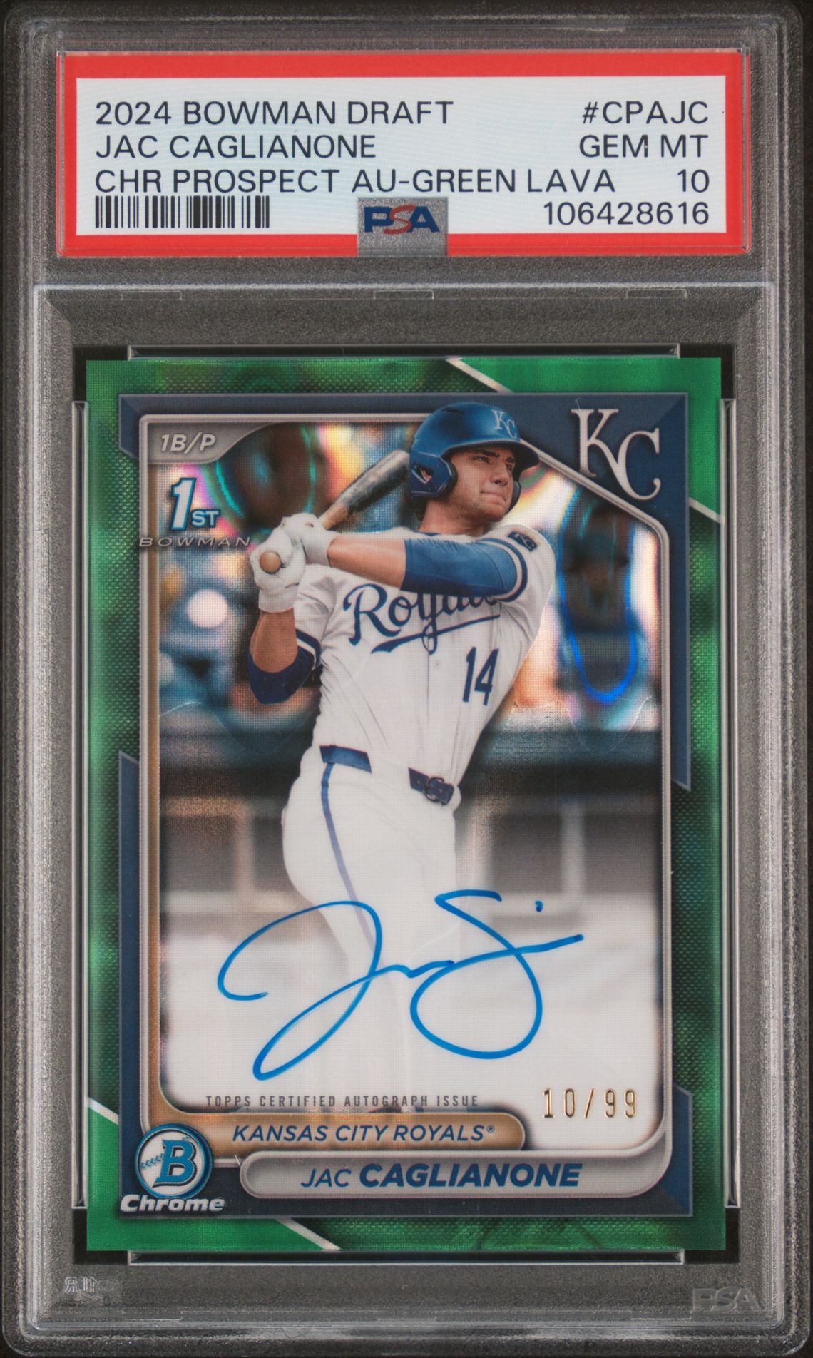 2024 Bowman BOWMAN DRAFT CHROME PROSPECT AUTOGRAPHS Refractor #CPAJC Jac Caglianone front