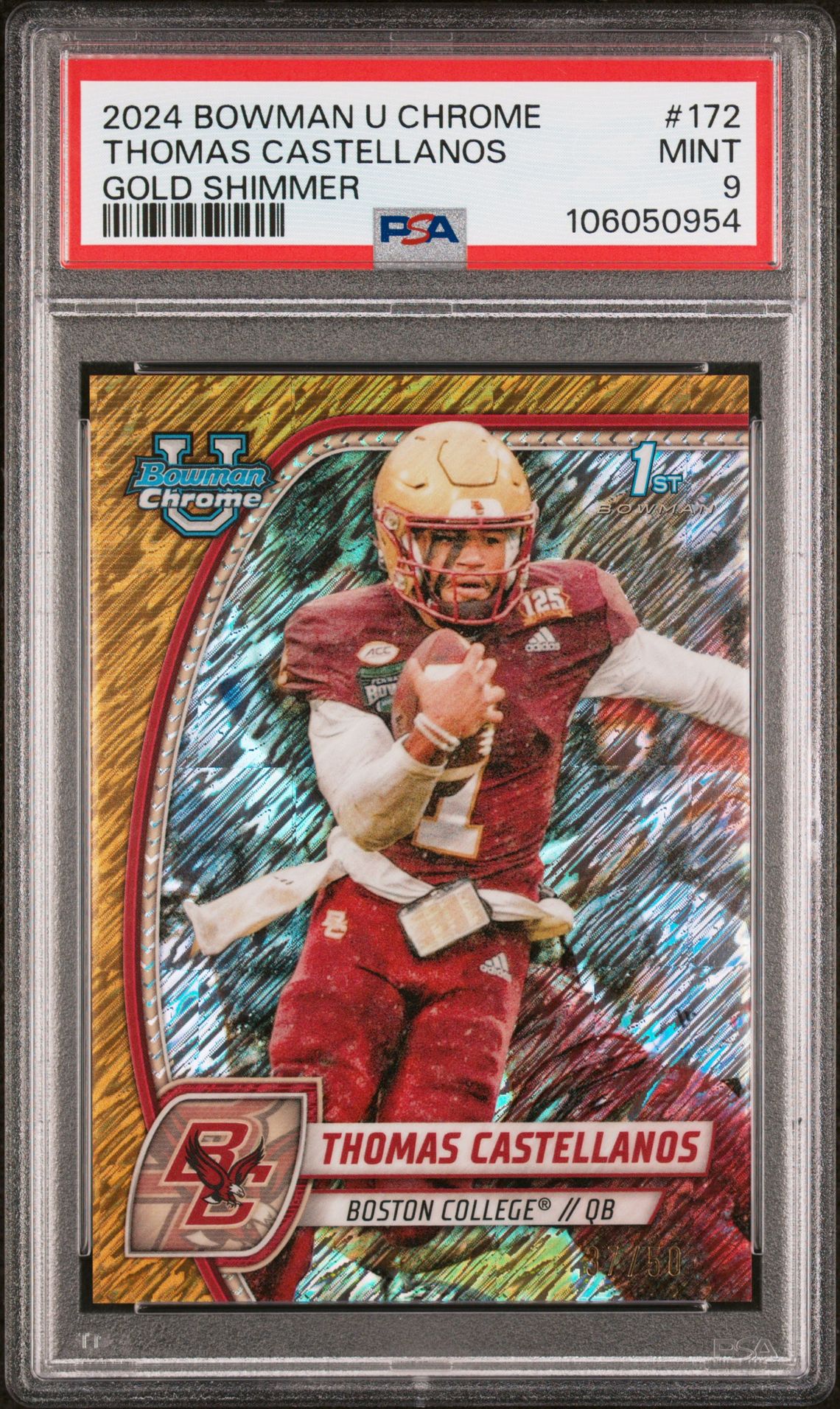 2024 Bowman University Chrome Thomas Castellanos #172 (Gold Shimmer) Mint 9 front