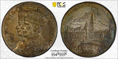 1939 Medal Royal Visit to Canada Silvered Brass AU58