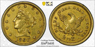 1860 $2.50 Clark, Gruber & Co. AU55