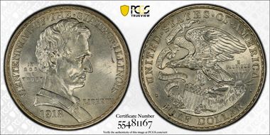 1918 50C Lincoln-Illinois MS62