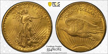 1908 $20 Motto MS64