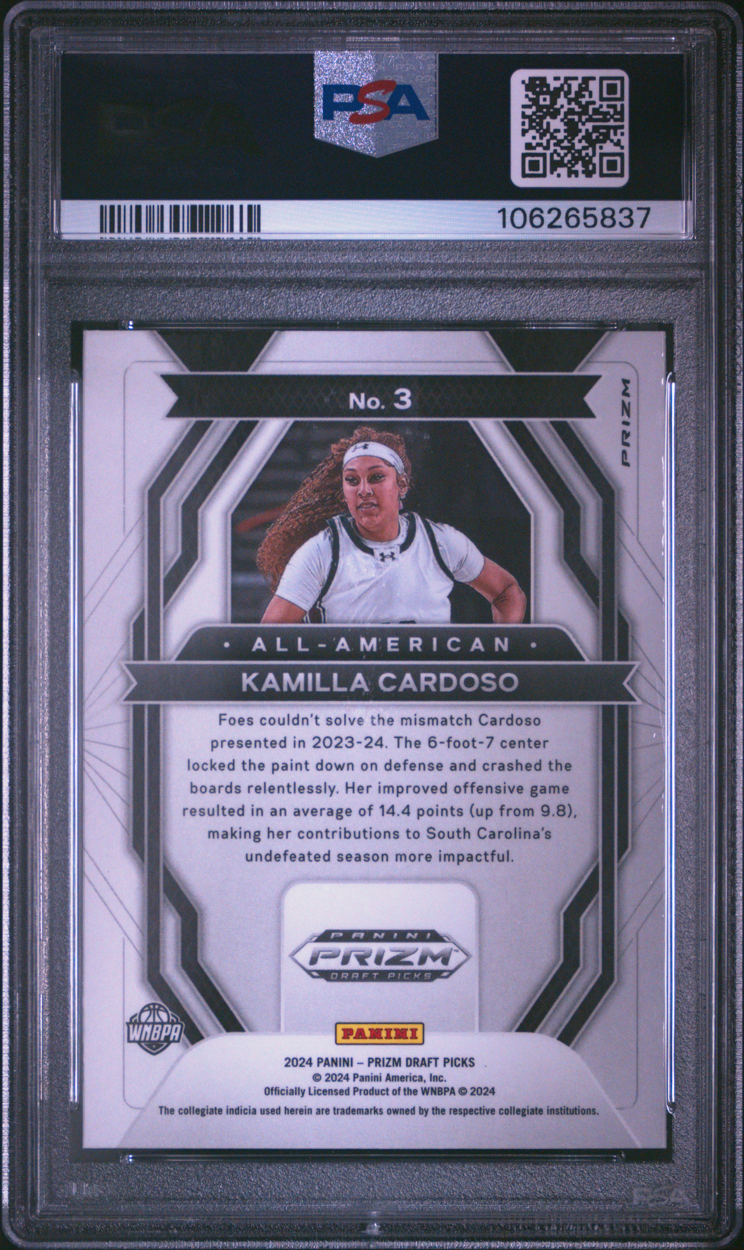 2024 Panini Prizm Draft Picks All-American Kamilla Cardoso #3 (All-American-Silver Prizm) Mint 9 back