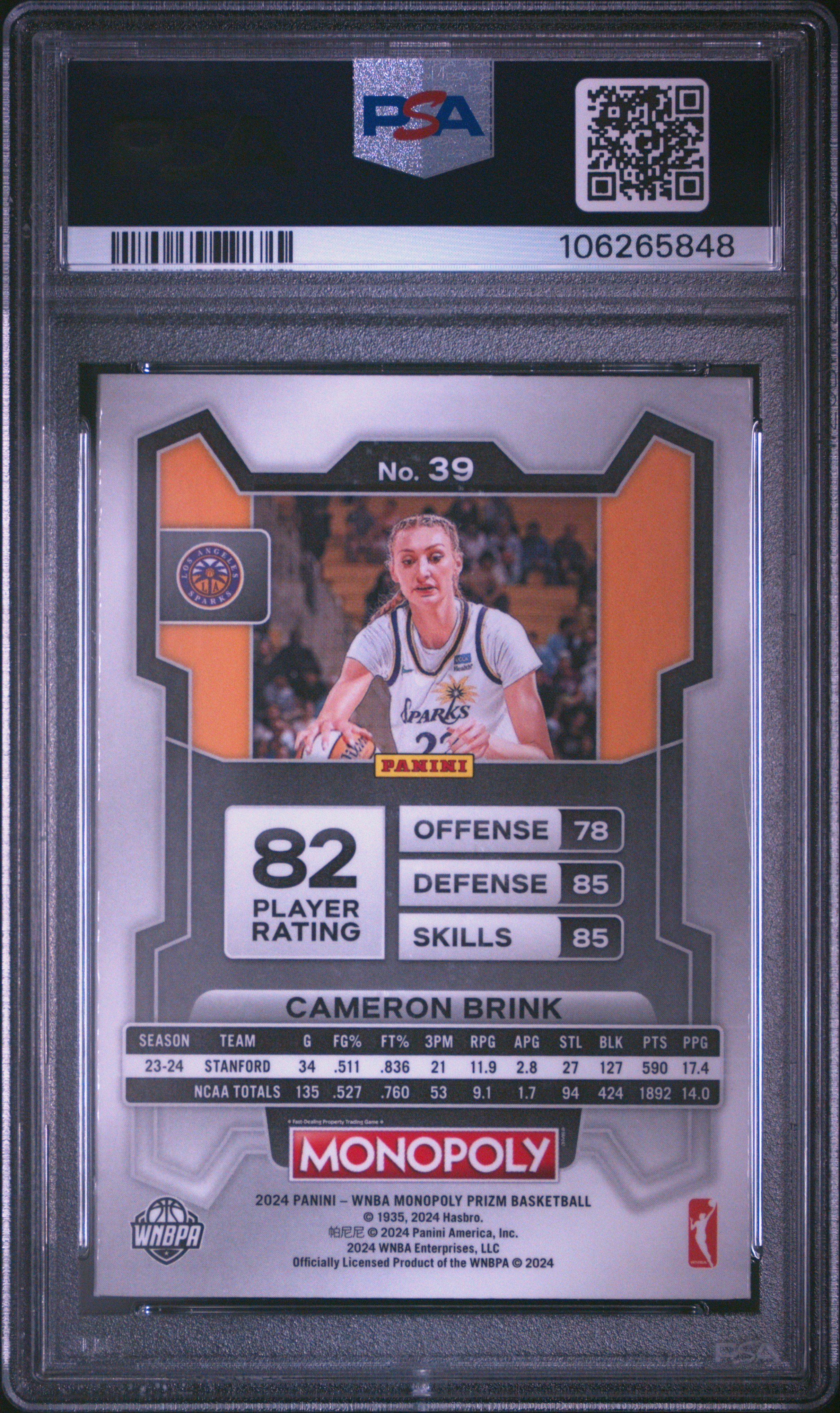 2024 Panini Prizm Monopoly Wnba Cameron Brink #39 Nm 7 back