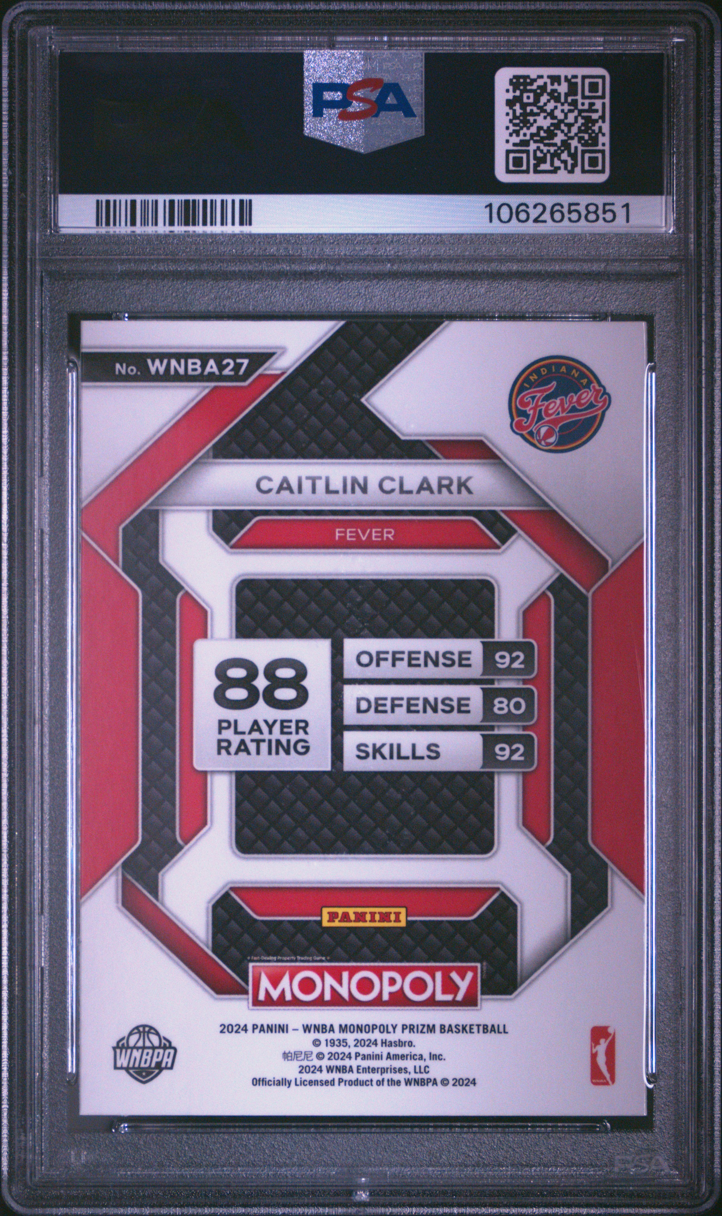 2024 Panini Prizm Monopoly Wnba Insert Caitlin Clark #27 (Insert) Mint 9 back