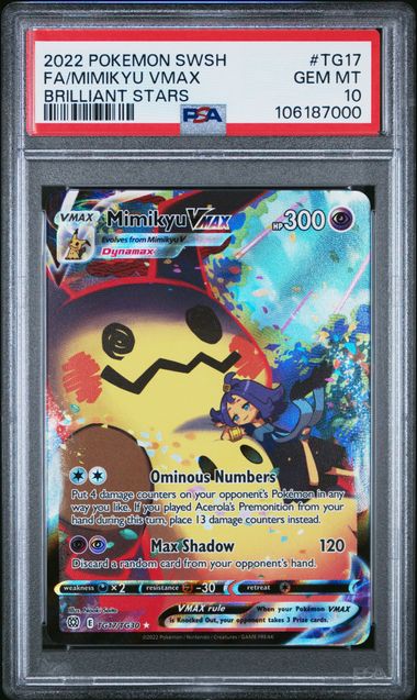 2022 Pokemon Sword & Shield Brilliant Stars Fa/Mimikyu Vmax #Tg17 (Brilliant Stars) Gem Mt 10 front