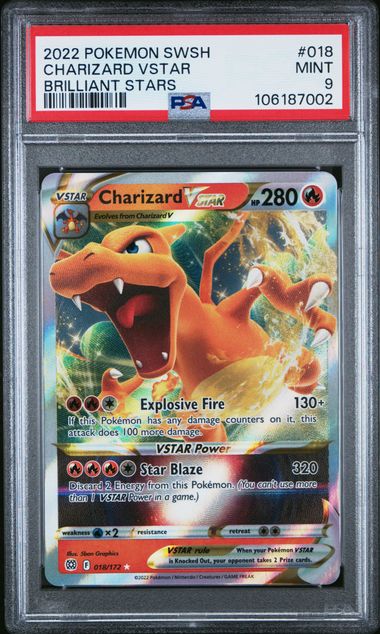 2022 Pokemon Sword & Shield Brilliant Stars Charizard Vstar #018 (Brilliant Stars) Mint 9 front