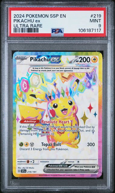 2024 Pokemon Ssp En-Surging Sparks Pikachu Ex #219 (Ultra Rare) Mint 9 front