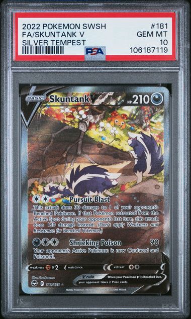 2022 Pokemon Sword & Shield Silver Tempest Fa/Skuntank V #181 (Silver Tempest) Gem Mt 10 front
