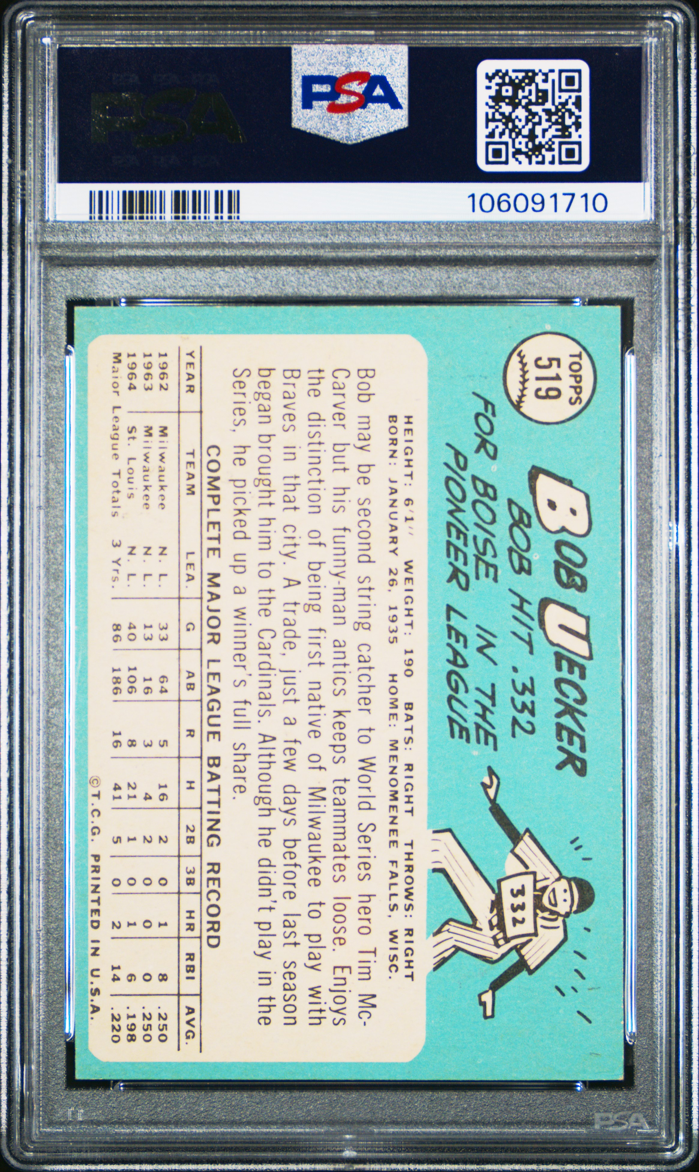 1965 Topps Bob Uecker #519 Vg-Ex 4 front