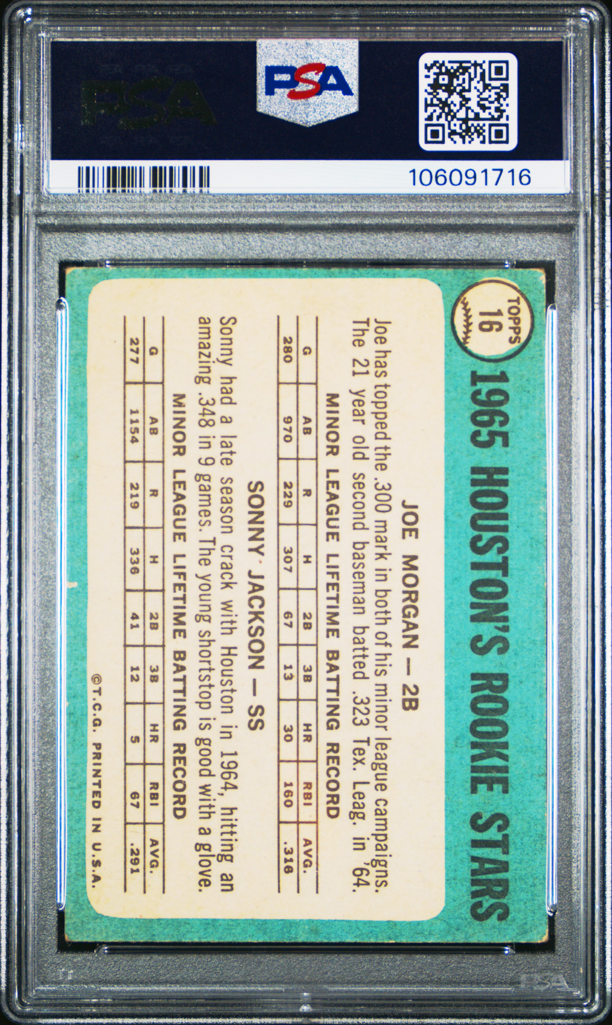 1965 Topps Astros Rookies #16 (J.morgan/S.jackson) Vg 3 front