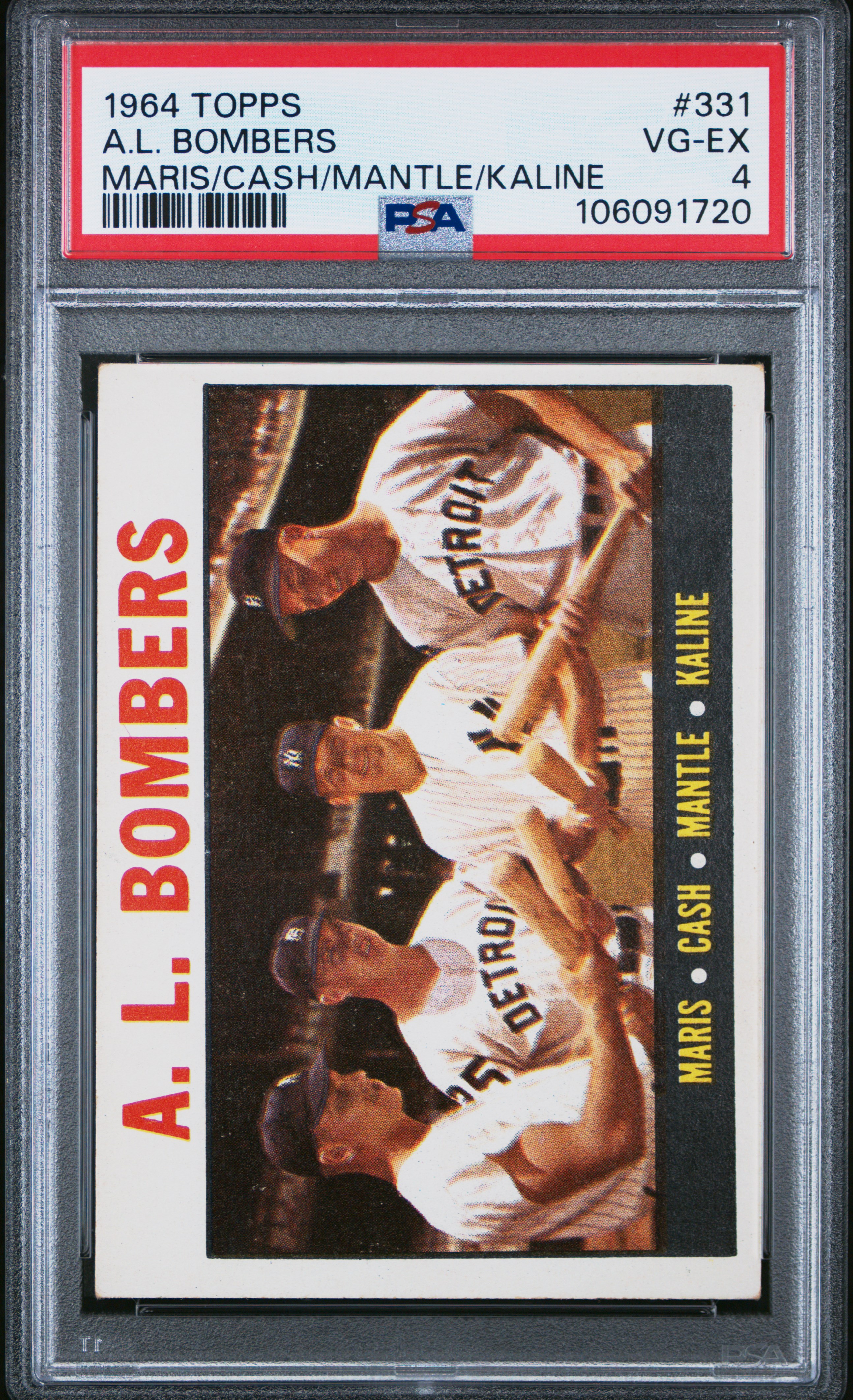 1964 Topps A.l. Bombers #331 (Maris/Cash/Mantle/Kaline) Vg-Ex 4 back