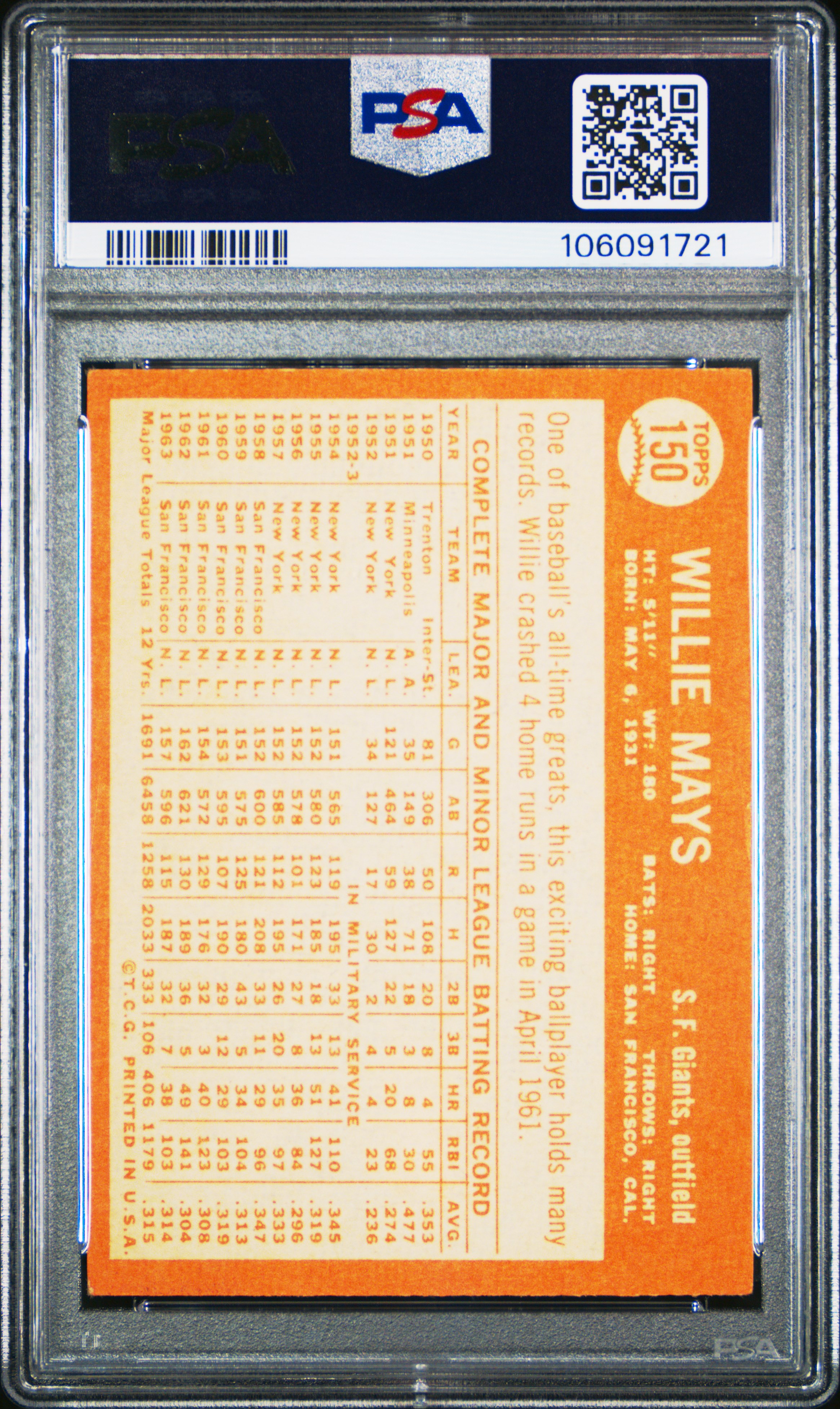 1964 Topps Willie Mays #150 Vg 3 front