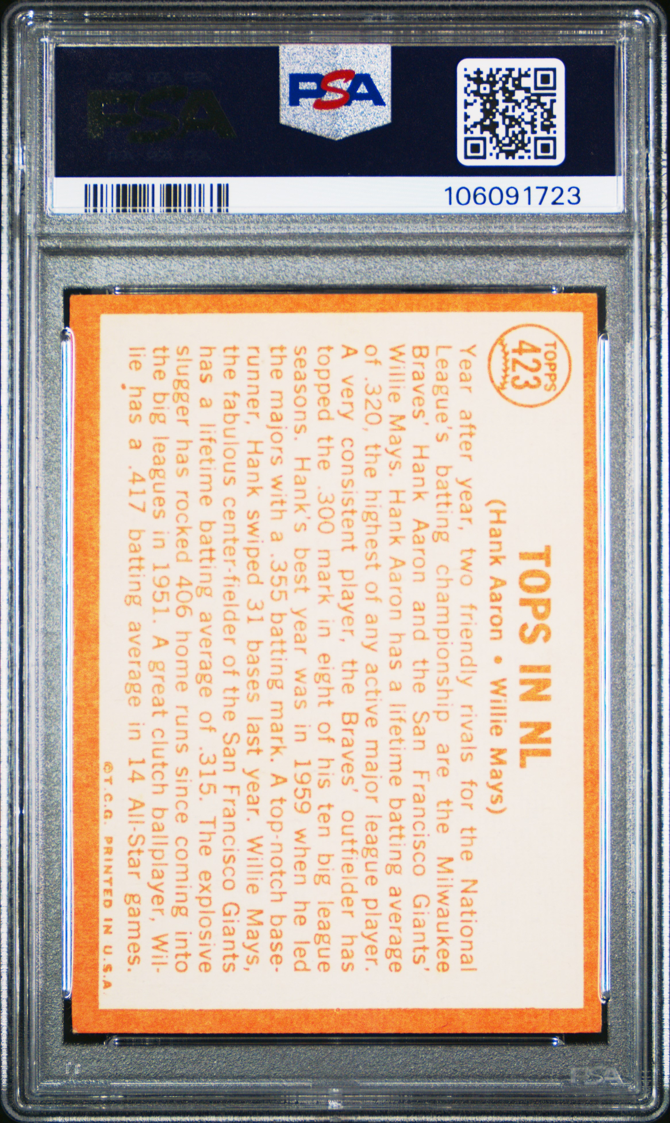 1964 Topps Tops In N.l. #423 (H.aaron/W.mays) Vg-Ex 4 front