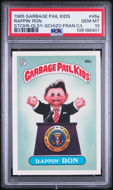 1985 Garbage Pail Kids GARBAGE PAIL KIDS STICKERS STCKR-GLSY-SCHIZO FRAN C/L #46A Rappin' Ron front