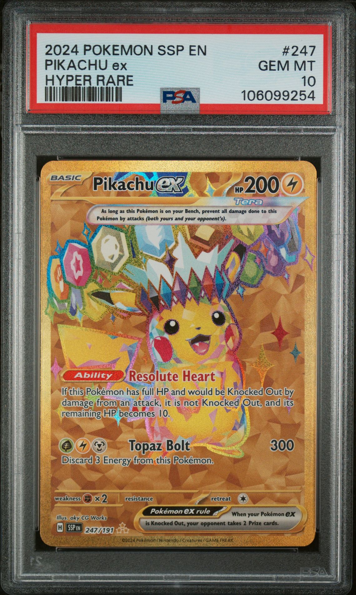 2024 POKEMON SSP EN-SURGING SPARKS PIKACHU ex HYPER RARE 247 GEM MT 10 front