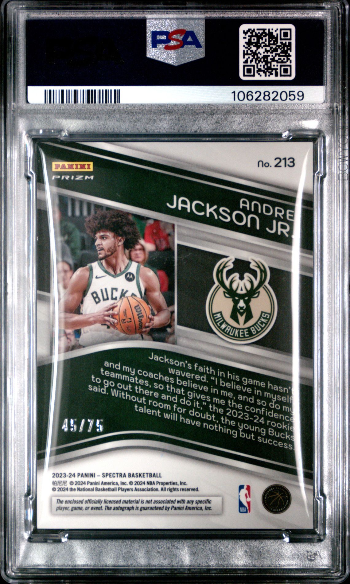 2023 Panini Spectra Andre Jackson Jr. #213 (Jersey Auto-Supernova) Mint 9 back