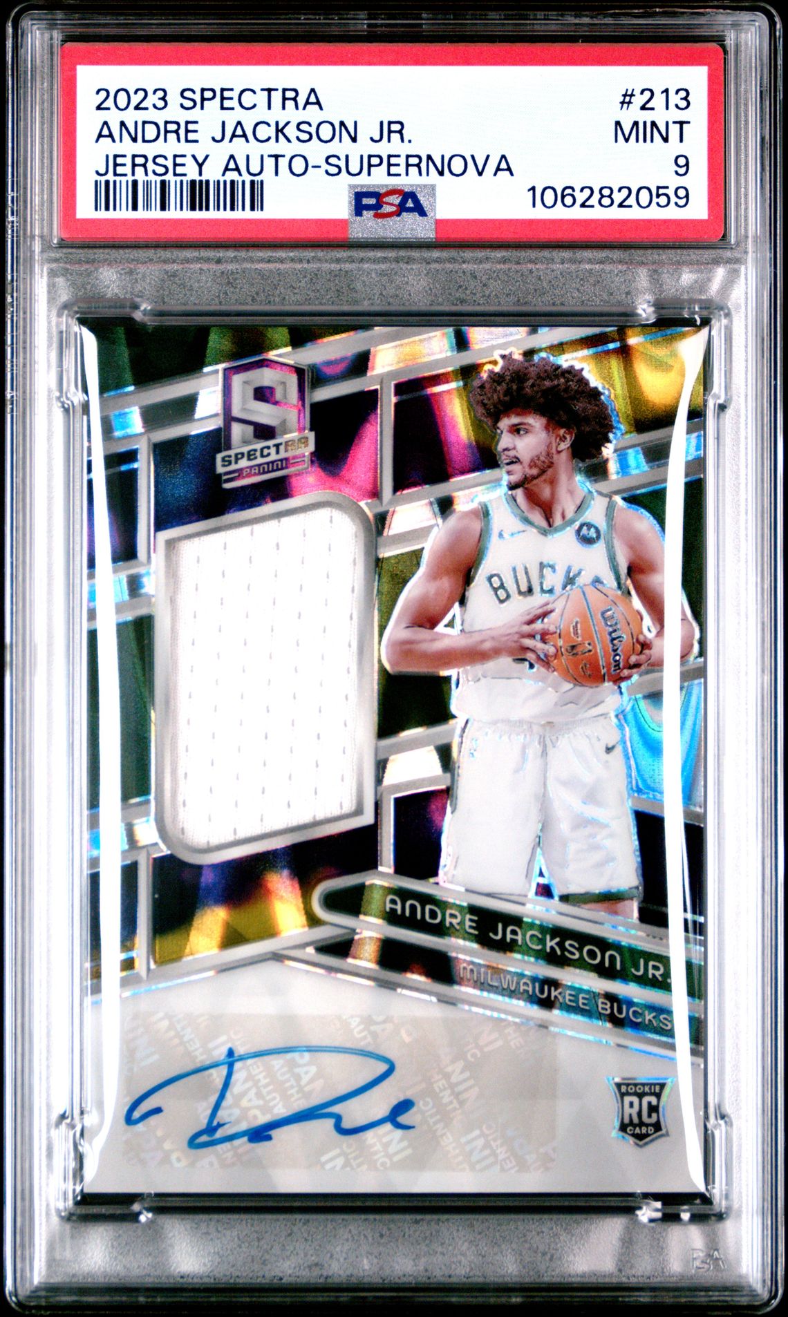 2023 Panini Spectra Andre Jackson Jr. #213 (Jersey Auto-Supernova) Mint 9 front