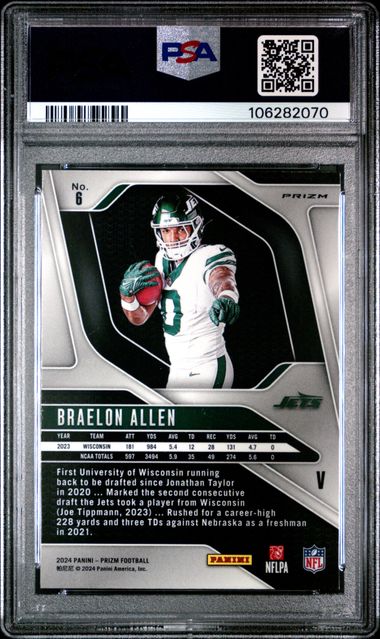 2024 Panini Prizm Rookie Variation Braelon Allen #6 Mint 9 back