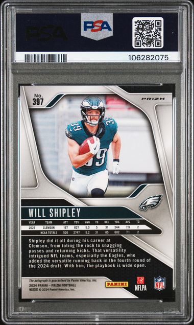 2024 Panini Prizm Will Shipley #397 (Autograph-Pink Prizm) Mint 9 back