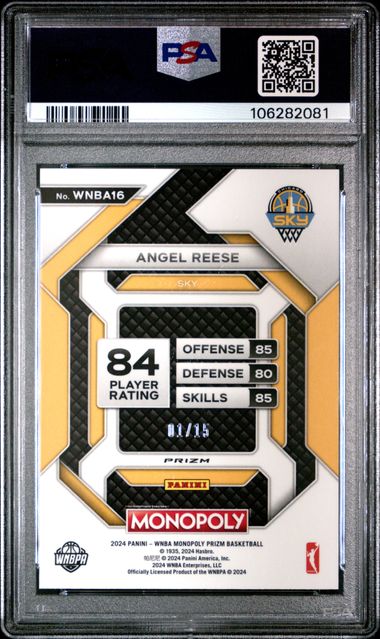 2024 Panini Prizm Monopoly Wnba Insert Angel Reese #16 (Insert-Boardwalk Blue Prz) Gem Mt 10 back