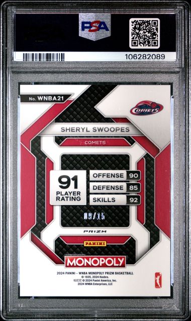 2024 Panini Prizm Monopoly Wnba Insert Sheryl Swoopes #21 (Insert-Boardwalk Blue Prz) Gem Mt 10 back