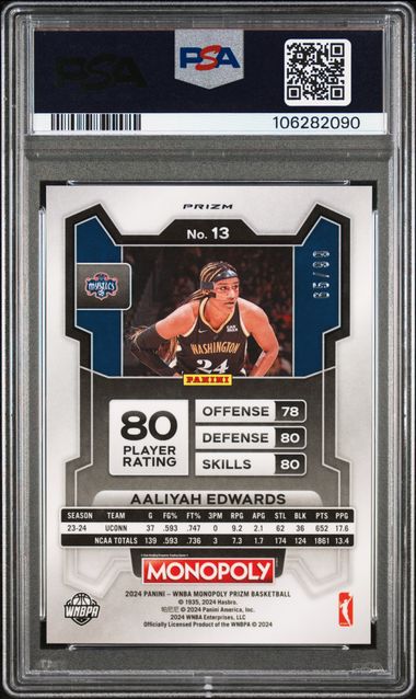 2024 Panini Prizm Monopoly Wnba Aaliyah Edwards #13 (Red Prizm) Gem Mt 10 back