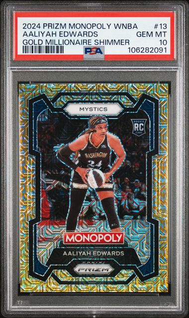 2024 Panini Prizm Monopoly Wnba Aaliyah Edwards #13 (Gold Millionaire Shimmer) Gem Mt 10 front