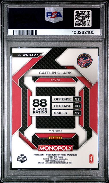 2024 Panini Prizm Monopoly Wnba Insert Caitlin Clark #27 (Insert-Red Classic Icon) Gem Mt 10 back