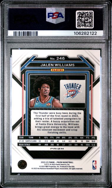 2022 Panini Prizm Jalen Williams #246 (Ruby Wave) Mint 9 back