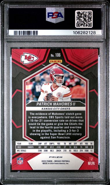 2024 Panini Mosaic Patrick Mahomes Ii #106 (Mosaic) Mint 9 back