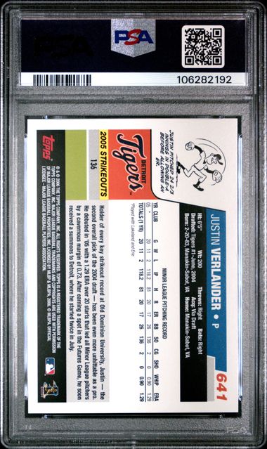 2006 Topps Justin Verlander #641 Mint 9 back