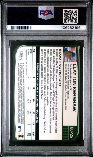 2008 Bowman Chrome Draft Clayton Kershaw #Bdp26 (Draft) Mint 9 back